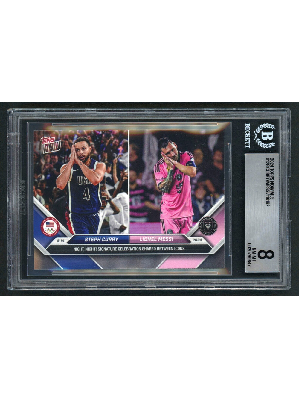 2024 Topps Now #128 Stephan Curry Lionel Messi Night Night BGS 8 Nm-Mt.